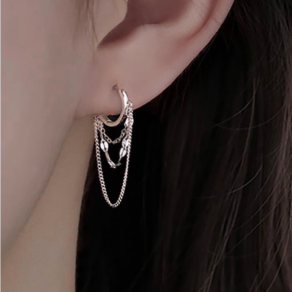 Jewelry - 925 Sterling Silver Dangle Chain Hoop Earrings